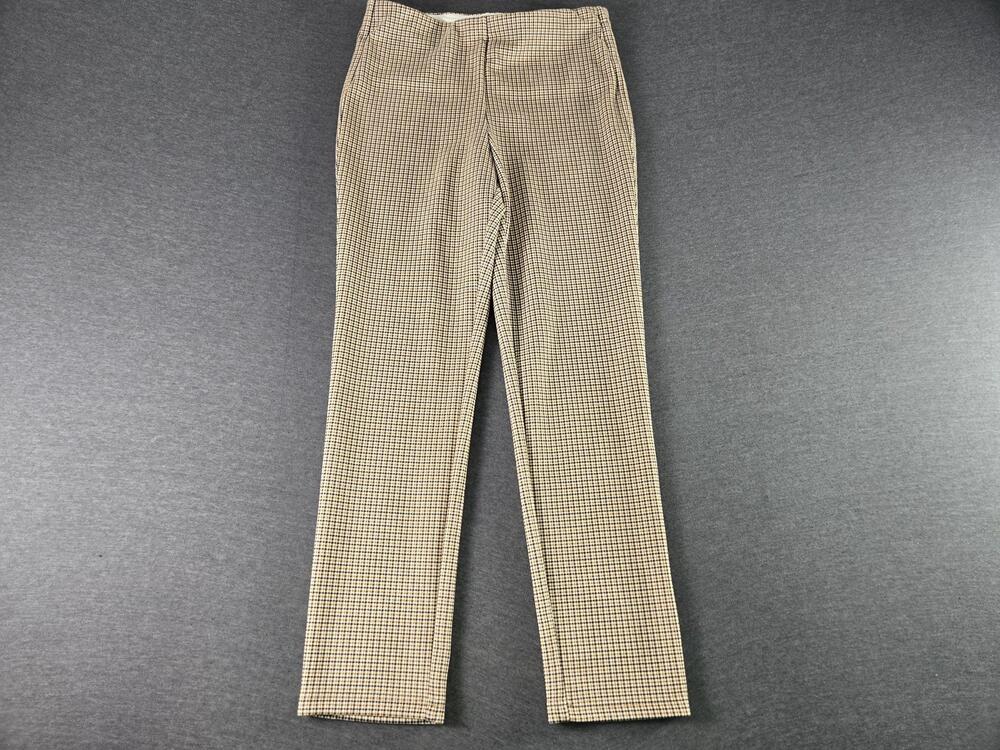 Adrianna Papell Pants Womens 10 Brown Check Slim Straight Pull On Lined Twill